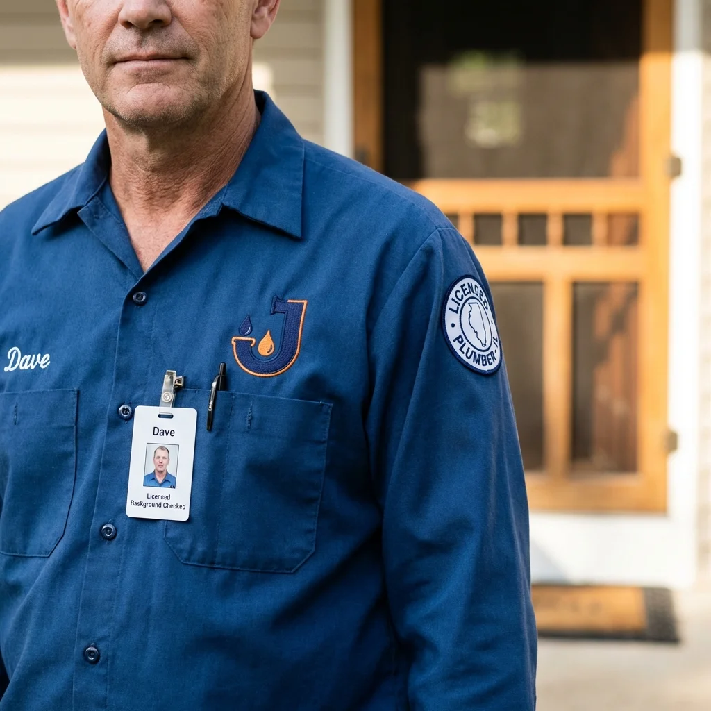 Licensed plumber showing ID badge in Cambridge Springs, PA