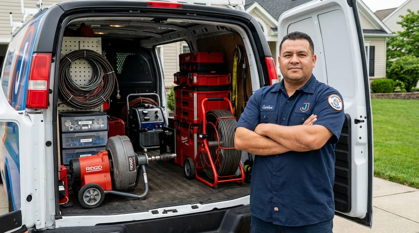 Professional drain cleaning equipment and Johns Plumbing LLC plumber in Cambridge Springs