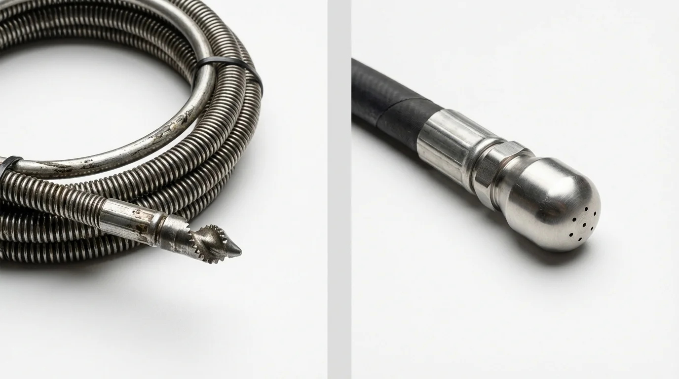 Drain snake cable and hydro jetting nozzle used for drain cleaning in Cambridge Springs, PA