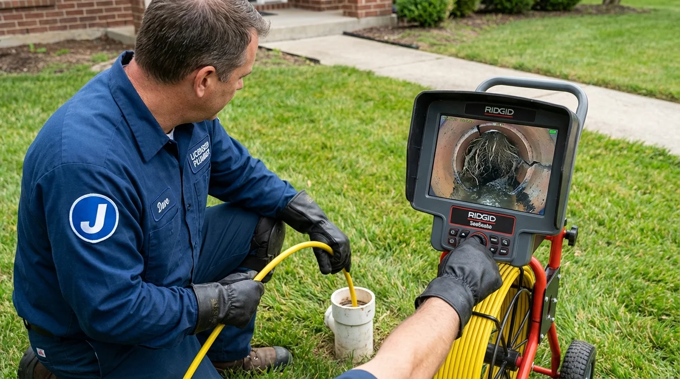 Sewer camera inspection being performed by Johns Plumbing LLC in Cambridge Springs
