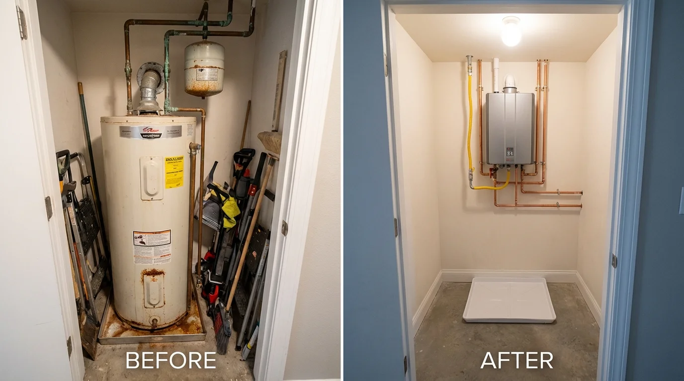 Tank water heater versus wall-mounted tankless unit comparison for Cambridge Springs, PA homeowners