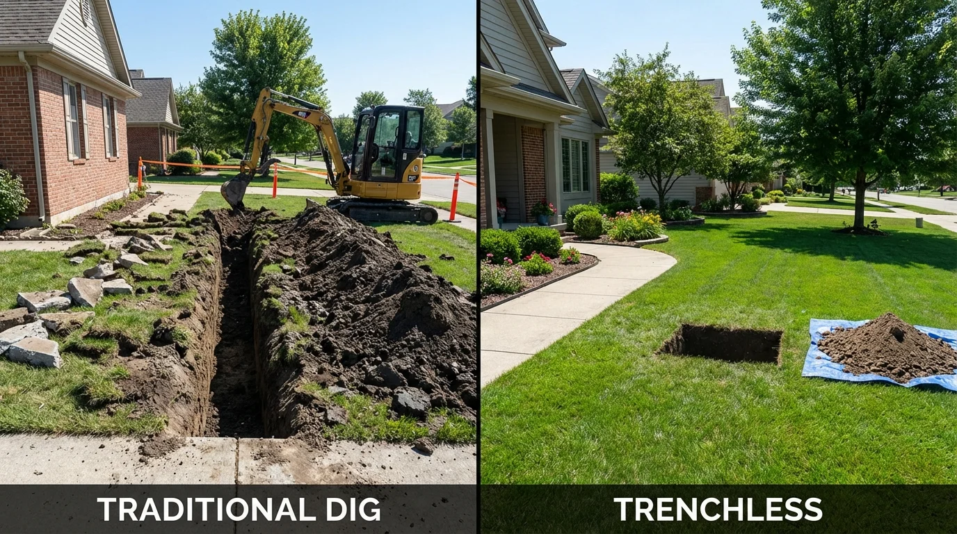 Trenchless sewer repair with minimal yard damage versus traditional excavation in Cambridge Springs, PA
